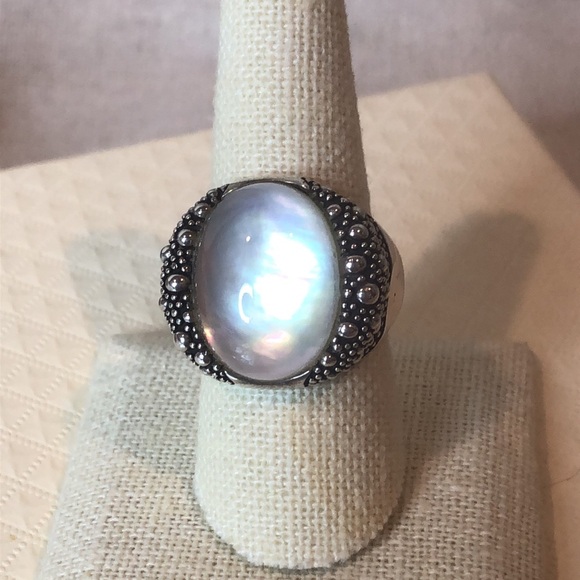 MICHAEL DAWKINS Starry Night Sterling Silver Mother of Pearl Doublet Ring 8-3/4 - Picture 9 of 14